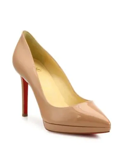 Shop Christian Louboutin Pigalle Plato 100 Platform Patent Leather Pumps In Nude