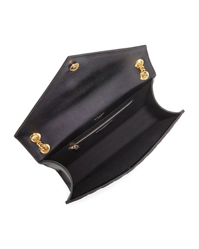 Shop Saint Laurent Envelope Triquilt Large Ysl Shoulder Bag In Grained Leather In Black
