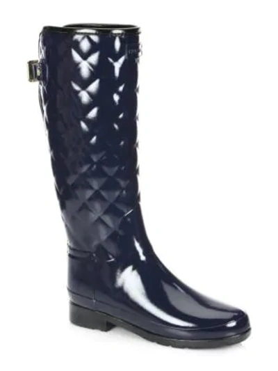 Shop Hunter Refined Gloss Quilted Tall Rain Boots In Navy