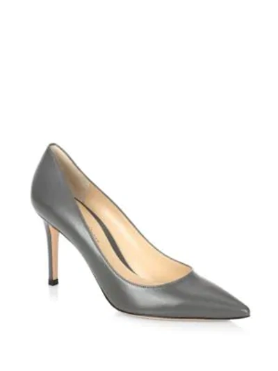 Shop Gianvito Rossi Leather Point Toe Pumps In Lapis