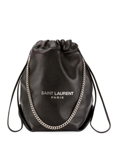 Shop Saint Laurent Teddy Drawstring Bucket Bag In Black