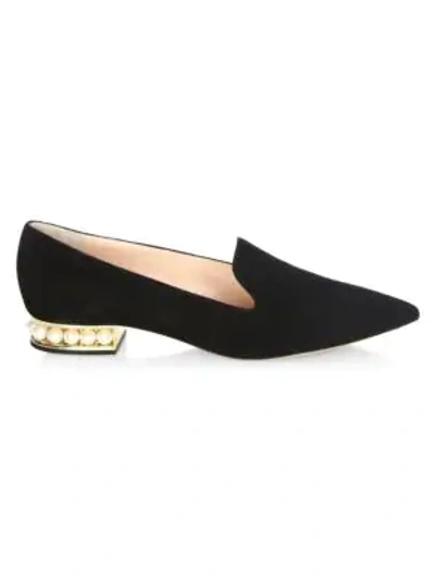 Shop Nicholas Kirkwood Casati Pearly Heel Suede Loafers In Black