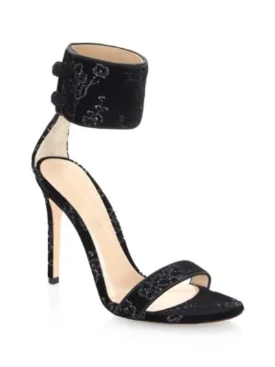 Shop Gianvito Rossi Mekong Velvet Ankle-cuff Sandals In Black