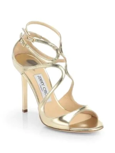 Shop Jimmy Choo Lang Strappy Mirror Leather Sandals In Gold