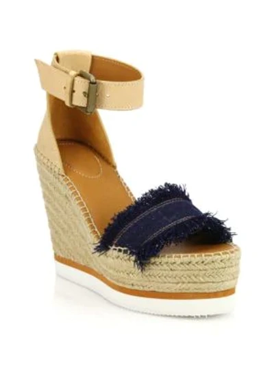 Shop See By Chloé Women's Glyn Leather & Canvas Platform Espadrille Wedge Sandals In Denim