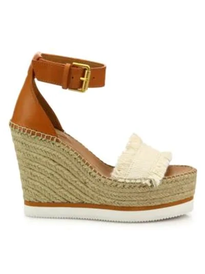Shop See By Chloé Women's Glyn Leather & Canvas Platform Espadrille Wedge Sandals In Tan