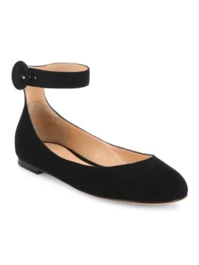 Shop Gianvito Rossi Virna Suede Ankle-strap Ballet Flats In Black