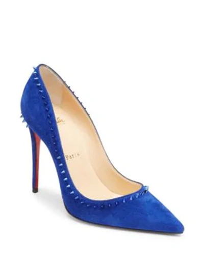 Shop Christian Louboutin Anjalina 100 Studded Suede Pumps In Blue