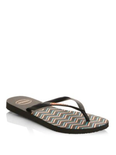 Shop Havaianas Slim Zigzag Flip Flops In Black