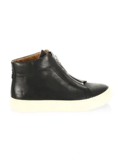 Shop Frye Lena Zip High-top Leather Sneakers In Black