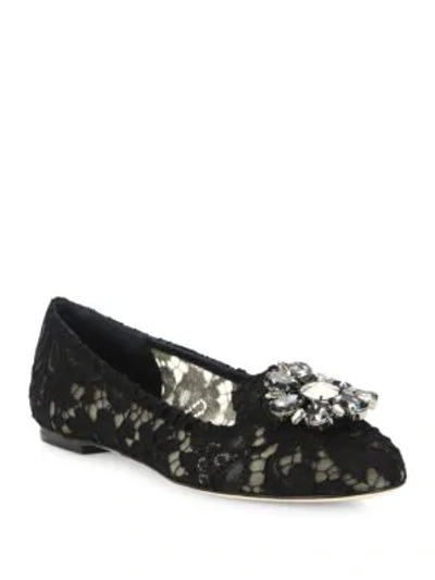 Shop Dolce & Gabbana Embellished Lace Loafers In Black