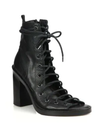 Shop Ann Demeulemeester Leather Lace-up Boot Sandals In Black