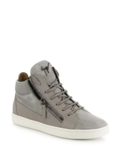 Shop Giuseppe Zanotti Leather & Suede Side-zip Sneakers In Grey