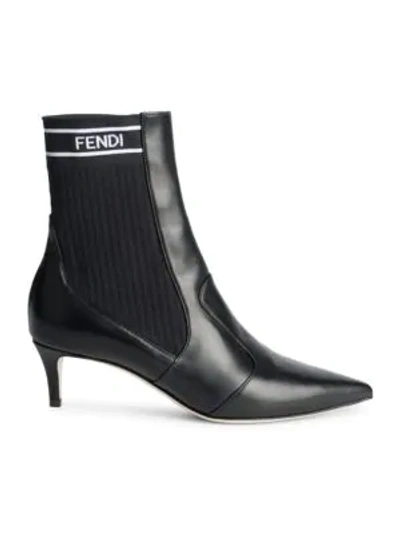 Shop Fendi Rockoko Leather Sock Booties In Black