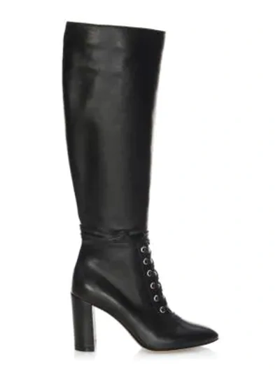 Shop Gianvito Rossi Lace-up Leather Knee-high Boots In Black