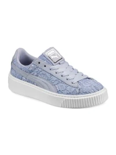 Shop Puma Basket Laced Low Top Sneakers In Blue