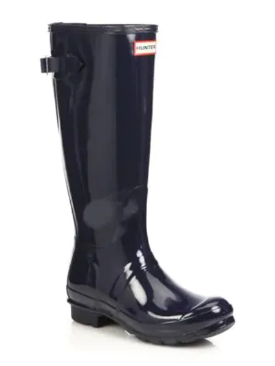 Shop Hunter Original Back-adjustable Gloss Rain Boots In Navy