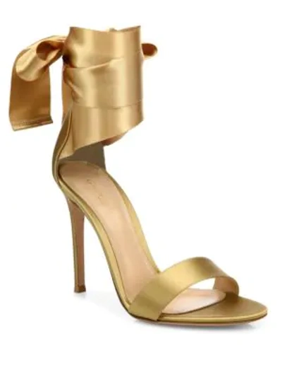 Shop Gianvito Rossi Gala Satin Ankle-wrap Sandals In Gold