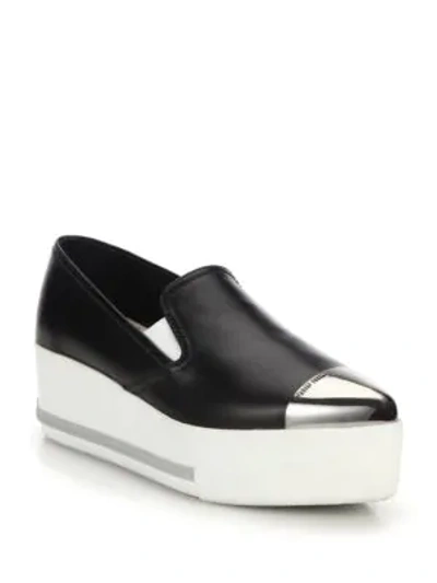 Shop Miu Miu Cap Toe Leather Platform Skate Sneakers In Black