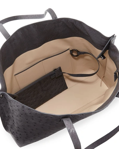 Shop Akris Ai Ostrich Shoulder Bag In Dark Gray