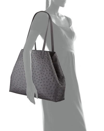 Shop Akris Ai Ostrich Shoulder Bag In Dark Gray