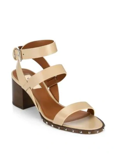 Shop Valentino Leather Ankle Wrap Sandals In Camel Rose