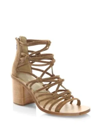 Shop Rag & Bone Camille Macramé Suede Block Heel Sandals In Camel Suede