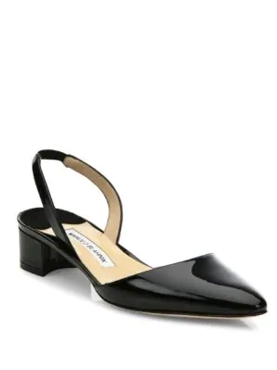 Shop Manolo Blahnik Aspro Patent Leather Block Heel Slingbacks In Black