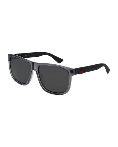 Shop Gucci Polarized Square Acetate Sunglasses, Gray