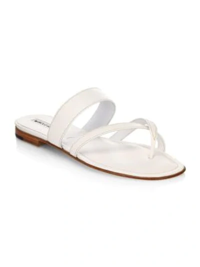 Shop Manolo Blahnik Women's Susa Leather Thong Sandals In White