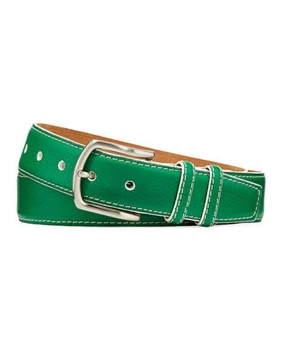 Shop W. Kleinberg Men's South Beach Pebbled Leather Belt In Light Green