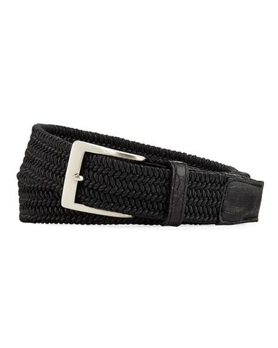 W. Kleinberg Men's Sport Stretch Belt With Crocodile-trim In Black