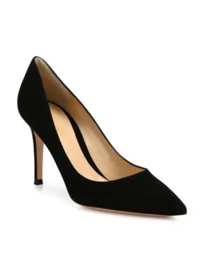 Gianvito Rossi Pointed Toe Heeled Shoes In Silk In Black