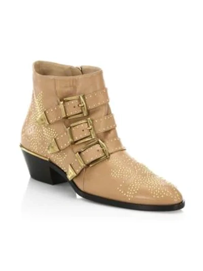 Shop Chloé Women's Susanna Studded Leather Ankle Boots In Dark Beige