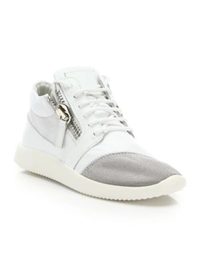 Shop Giuseppe Zanotti Leather & Mesh Side-zip Sneakers In White