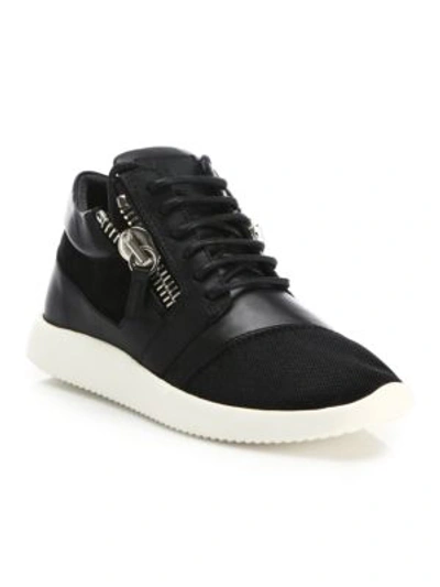 Shop Giuseppe Zanotti Leather & Mesh Side-zip Sneakers In Black