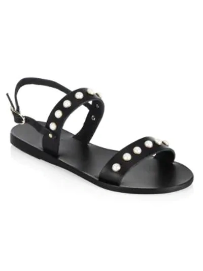 Shop Ancient Greek Sandals Clio Pearls Leather Sandals In Black