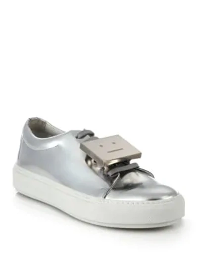 Shop Acne Studios Adrianna Metallic Leather Emoticon Sneakers In Silver