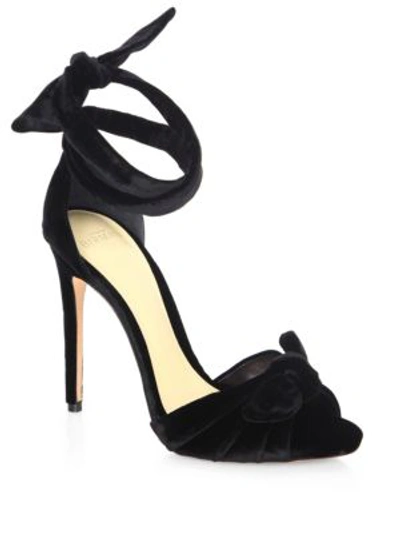 Shop Alexandre Birman Jessica Velvet Ankle-wrap Sandals In Black