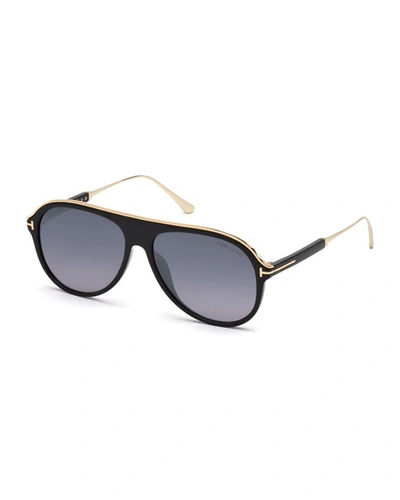Shop Tom Ford Men's Shield Acetate Sunglasses - Gradient Lens In Black
