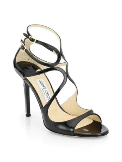 Shop Jimmy Choo Women's Lang Strappy Patent Leather Sandals In Black