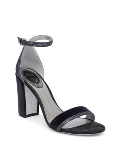 Shop René Caovilla Crystal Block Heel Sandals In Dark Grey