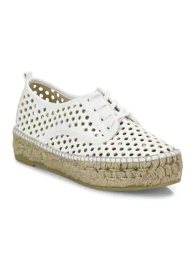 Shop Loeffler Randall Alfie Perforated Vachetta Leather Espadrille Sneakers In White