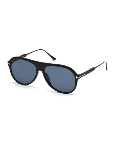 Shop Tom Ford Men's Shield Acetate Sunglasses In Black