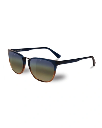 Shop Vuarnet Men's Cable Car Square Flash Stainless Steel/acetate Sunglasses In Blue/brown