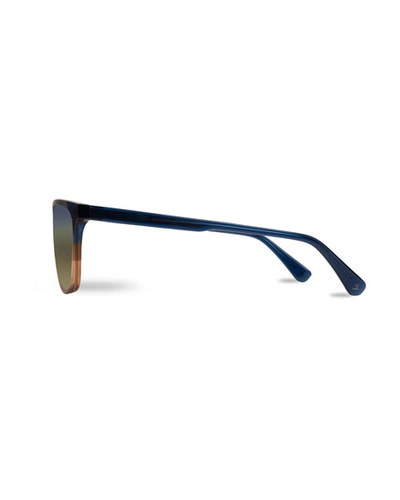 Shop Vuarnet Men's Cable Car Square Flash Stainless Steel/acetate Sunglasses In Blue/brown