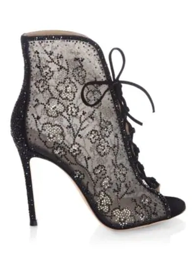 Shop Gianvito Rossi Crystal Mesh Lace-up Booties In Black