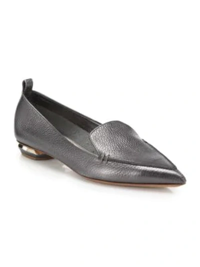 Shop Nicholas Kirkwood Bottal Metallic Leather Point Toe Loafers In Pewter