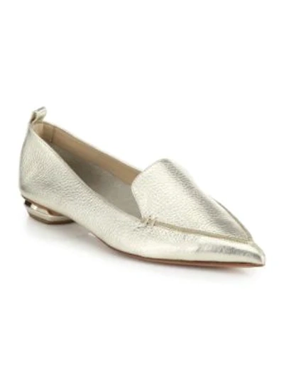Shop Nicholas Kirkwood Bottal Metallic Leather Point Toe Loafers In Platino