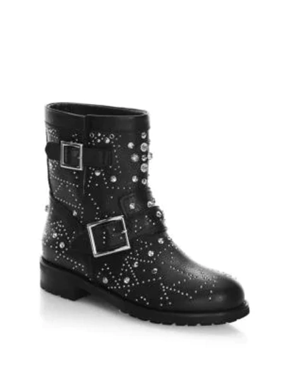 Shop Jimmy Choo Youth Studded Leather Biker Boots In Black